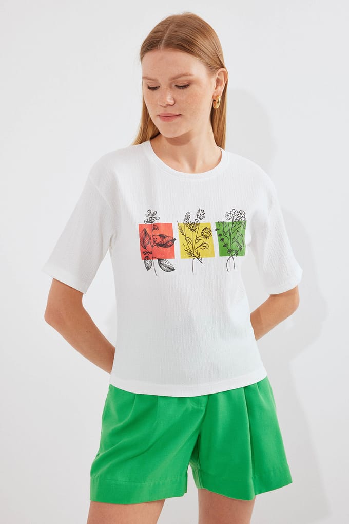 Geprinte Ronde Hals T-Shirt