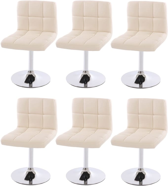 Set van 6 eetkamerstoelen Bureaustoel Stoel Kavala kunstleer chroom ~ crème