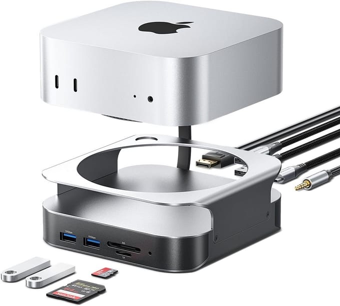 10-in-1 USB-C Dockingstation voor Mac mini met SSD-behuizing en Kaartlezer