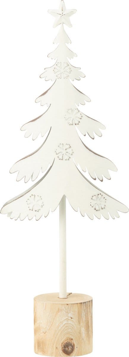 J-Line decoratie Kerstboom Op Voet + Ster - metaal - hout - wit - small
