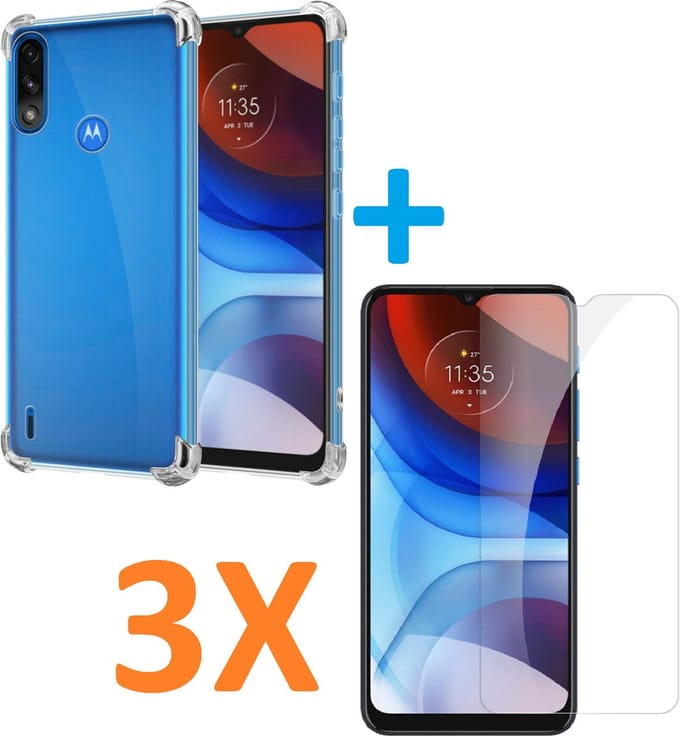 Shockproof Soft TPU hoesje Silicone Case Geschikt voor: Motorola Moto E7i Power met 3X Tempered glas Screen Protector