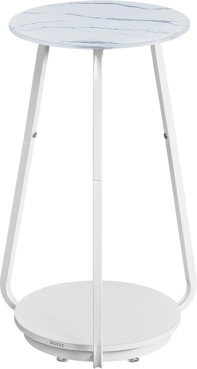 MAZAZU - Bijzettafel - Glasplaat - Rond - Marmerwit - 30x30x55