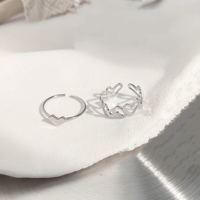 Zilverkleurige ring set dames aanschuifring open ring hart ring stapelbare ring verstelbare ring minimalistische vriendschapsring 2 delige sieraden set