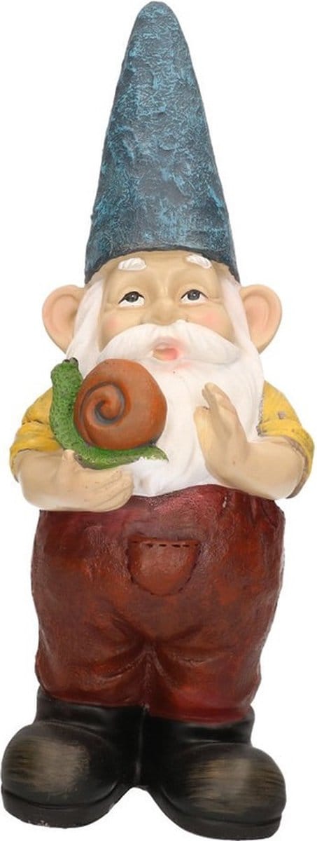 Tuinkabouter Simon - met slak - 29 cm - Tuindecoratie/tuinversiering kabouters beelden