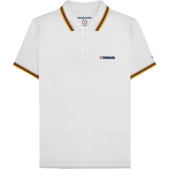 Lambretta Heren SS25 Drievoudig Getipt Polo Shirt (Wit/Goud)