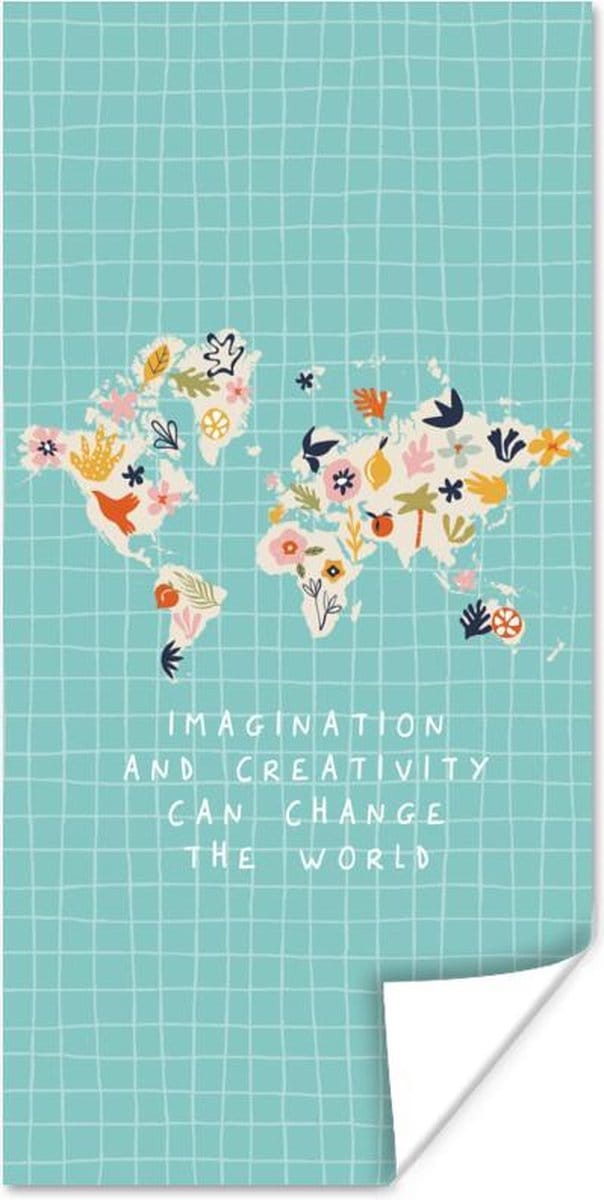 Wereldkaart Muur - Wereldkaart - Quote - Creatief - 20x40 cm - Poster