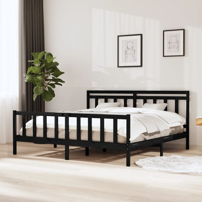 vidaXL - Bedframe - massief - hout - zwart - 200x200 - cm