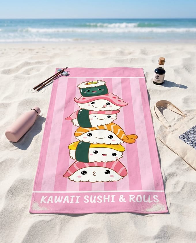 Kawaii Sushi and Rolls strandlaken 70 x 140 cm polyester