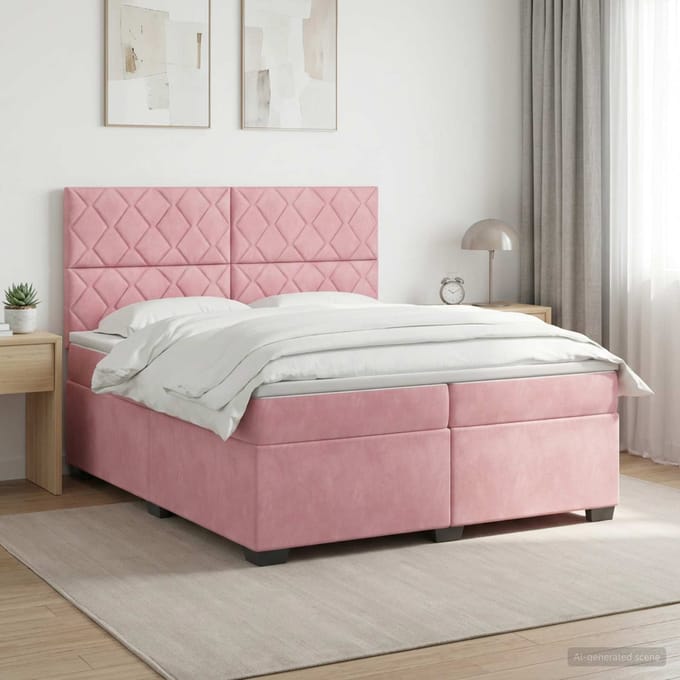 vidaXL - Boxspringbed - met - matras - Roze - 200 - x - 200 - cm - Fluweel