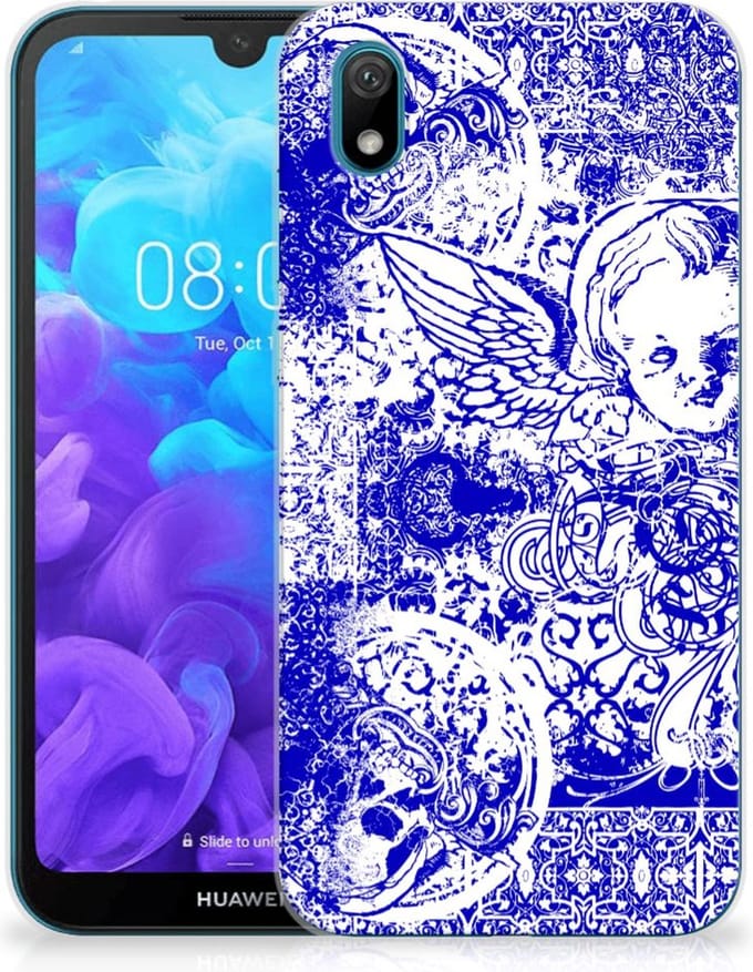 Silicone Back Case Huawei Y5 (2019) Angel Skull Blauw
