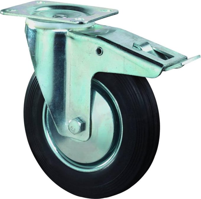 Orbis zwenkwiel met rem,draagverm. 135kg,massief rubber,ØxB 160x40mm,wiellager,dubbele stop,velg plaatsta