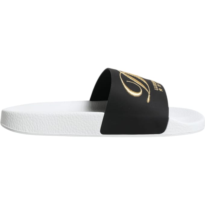 Dolce & Gabbana Witte Zwarte Leren Sandalen Strandkleding Schoenen