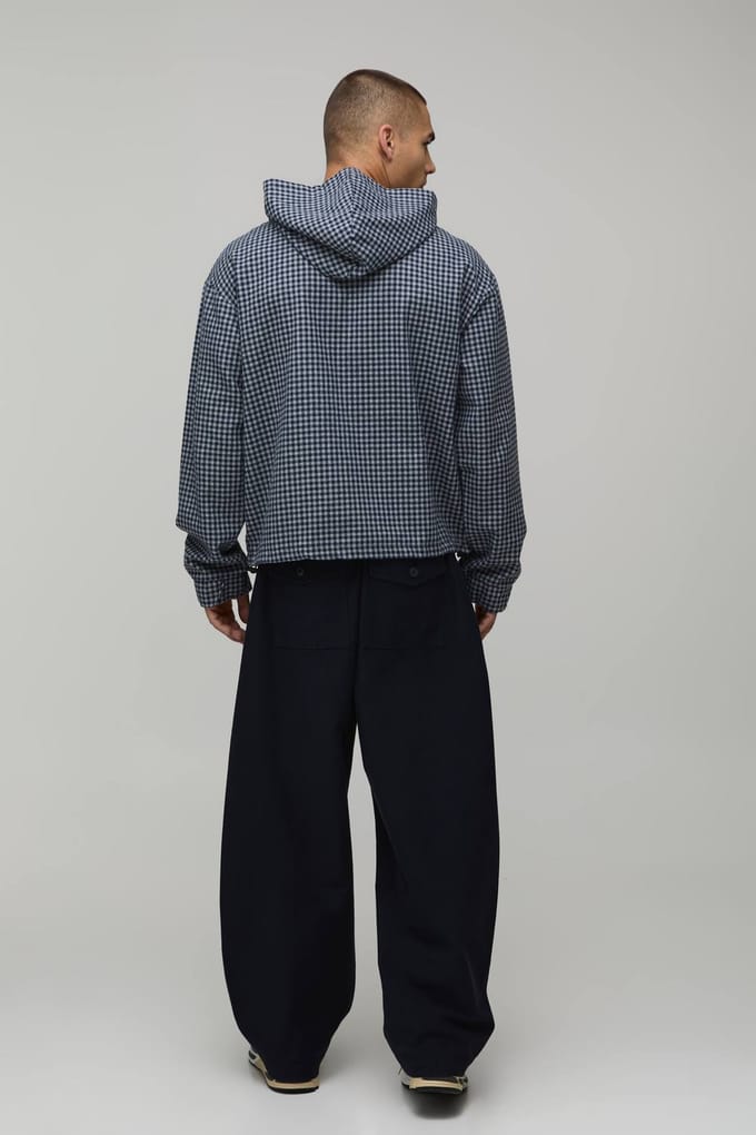 Oversized Check Quarter Over The Head Over Shirt | Grey | Size Medium