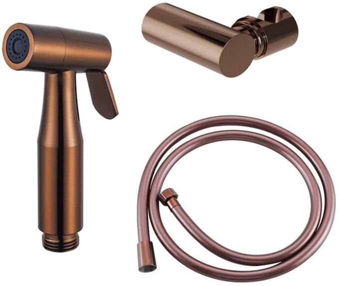 FugaFlow Eccelente Acces Bidetset - handdouche - slang 150cm - houder - Geborsteld koper PVD (Koper)