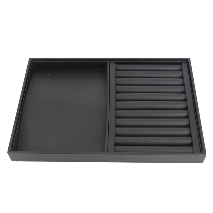 Sieraden Display Tray Armband Ring Oorbel Ketting Houder Opbergplaat Doos (Zwart PU) black
