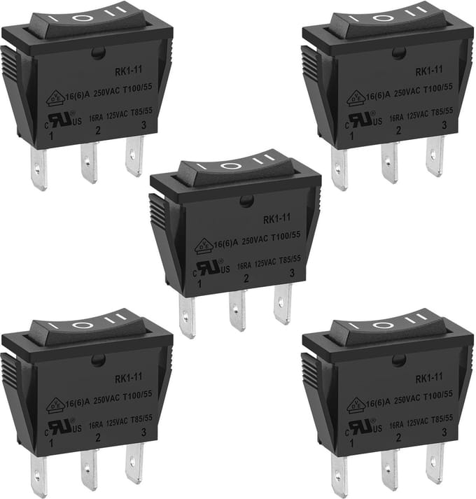 Dailygoody Rocker Switch On-Off-On 5 Stuks Zwart Toggle Switch Voor