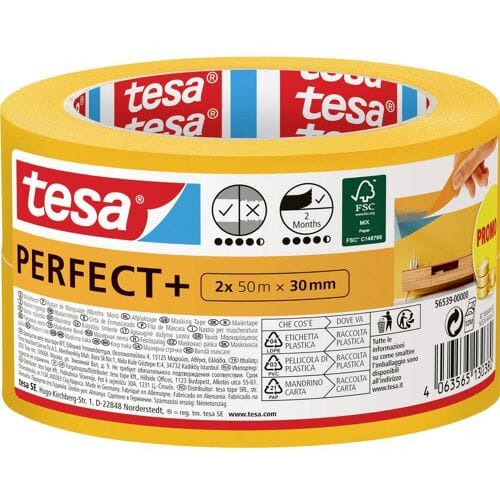 tesa Perfect+ 56539-00000-00 Schilderstape Geel (l x b) 100 m x 30 mm 2 stuk(s)