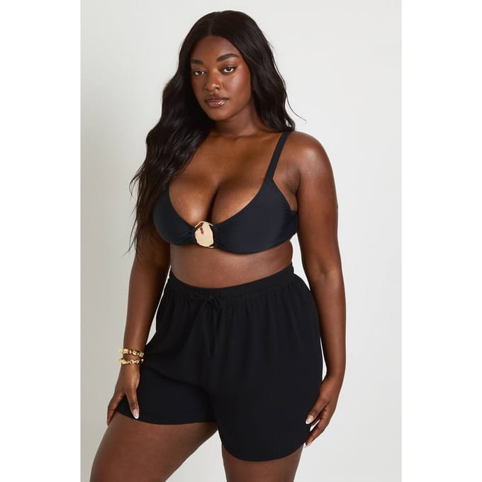 boohoo Dames Plus Essentials Linnen-look Shorts | Black | Maat: 28
