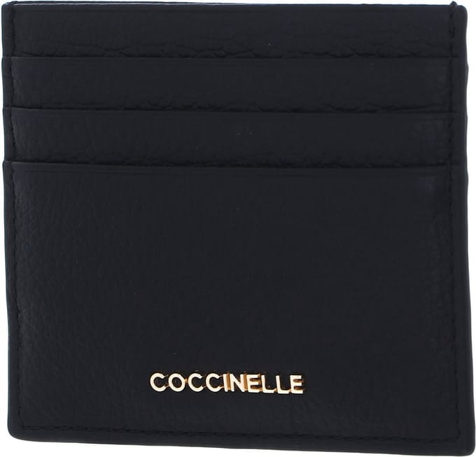 COCCINELLE Leren Kaarthouder Metallic Soft Document Holder Noir Zwart