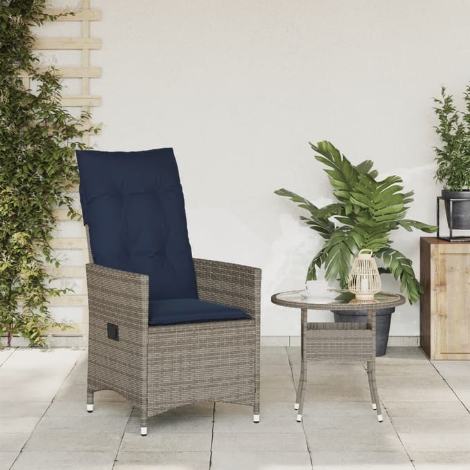 vidaXL - Tuinstoel - verstelbaar - met - kussens - poly - rattan - grijs
