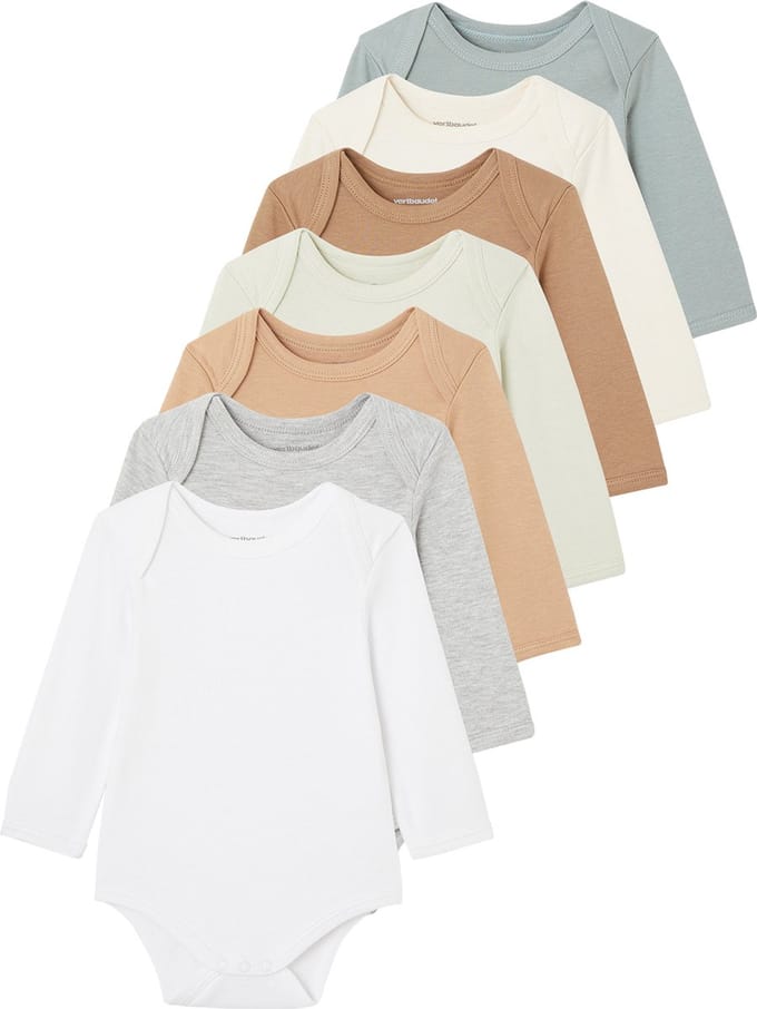 Vertbaudet Set BASICS - 7 rompertjes - baby - US-opening - lange mouwen