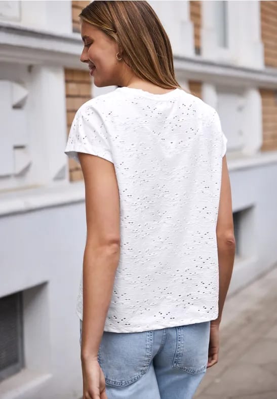 Shirt met overhangende schouder in kant