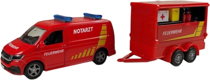 Brandweer Auto Aanhanger - Speelgoed Voertuig - Reddingsmissies Spelen - Pull Back Mechanisme - 28.5 cm - Rood