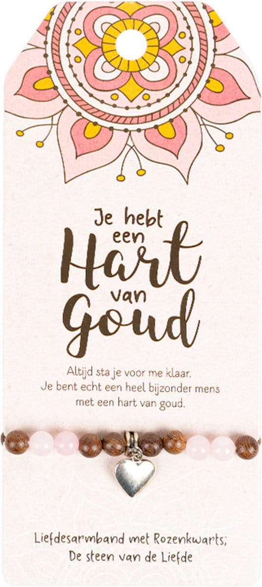 Liefdesarmband met rozenkwarts | Roze | Hart van goud