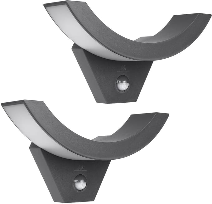 Maclean MCE290 GR - Set van 2 stuks Wandlamp - buitenlamp - LED-lamp met bewegingssensor, PIR-sensor, Grijs, 10 W, IP54, 800 lm