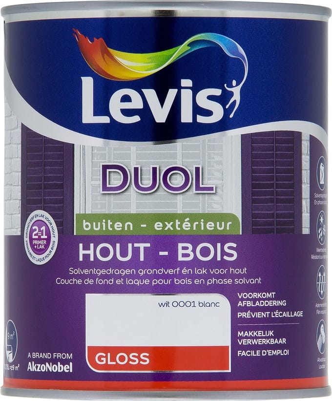 Levis - Duol Hout Buiten Gloss - Wit - 0,75 L