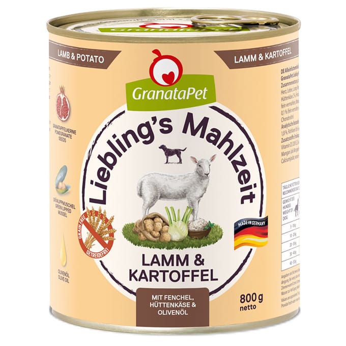 Voordeelpakket GranataPet Lievelingsmaaltijd 12 x 800 g - Lam & Aardappel met Venkel, Kwark & Olijfolie