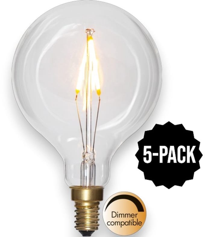 5-Pack | Globelamp G80- E14 - 1.5W - Super Warm Wit <2200K - Dimbaar - Filament - Helder