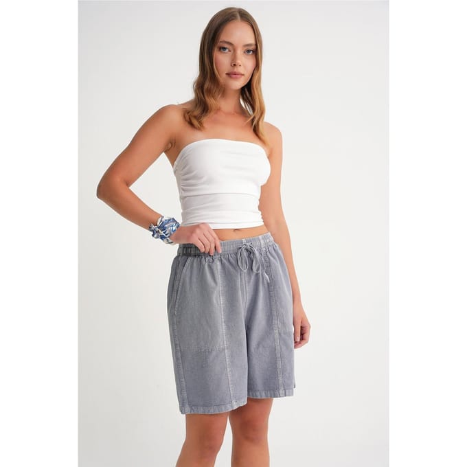 Hoge Taille Katoenen Short met Touwtjes