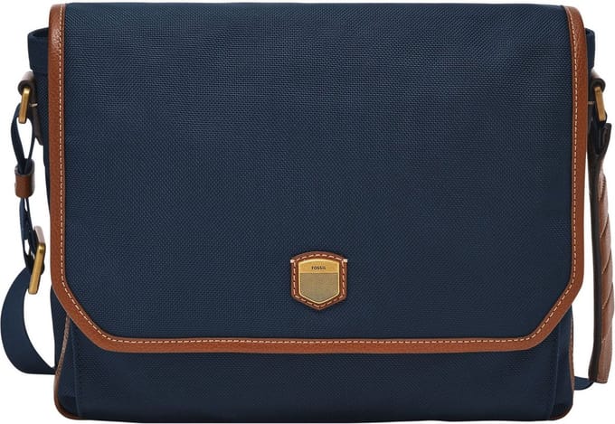 FOSSIL Schoudertas Laptoptas met laptopvak Hayes Courier Navy Donkerblauw
