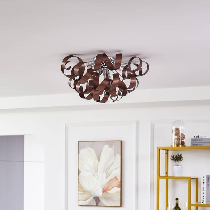 Lucande - plafondlamp - 5lichts - Aluminium - H: 30 cm - G9 - satijn koper