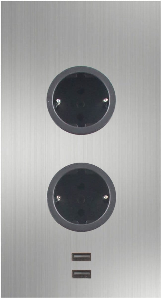 Energiezuil 2ST22, 2-V, penaarde +2x USB-A-lader RVS BELGIE
