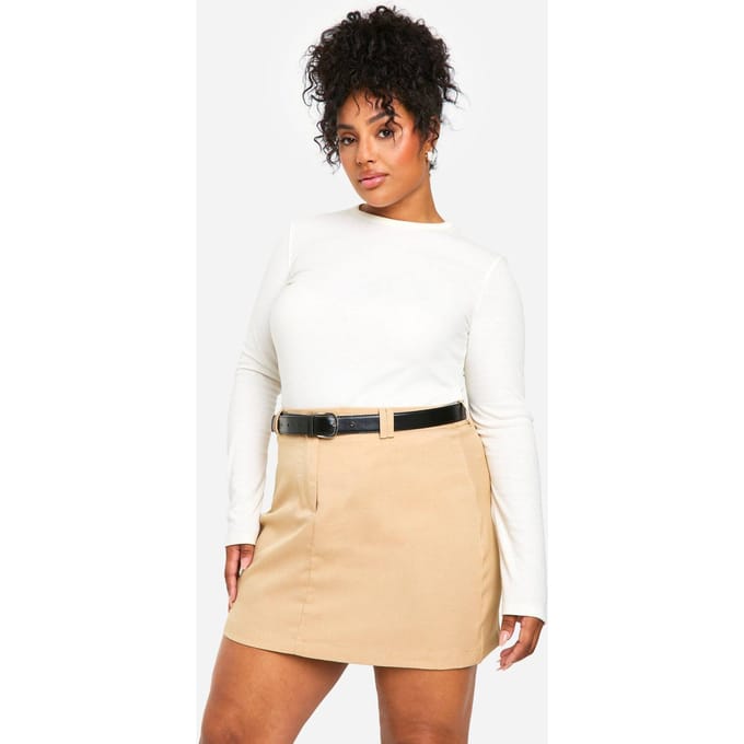 boohoo Dames Plus Geweven Op Maat Gemaakte Mini Rok | Camel | Maat: 54