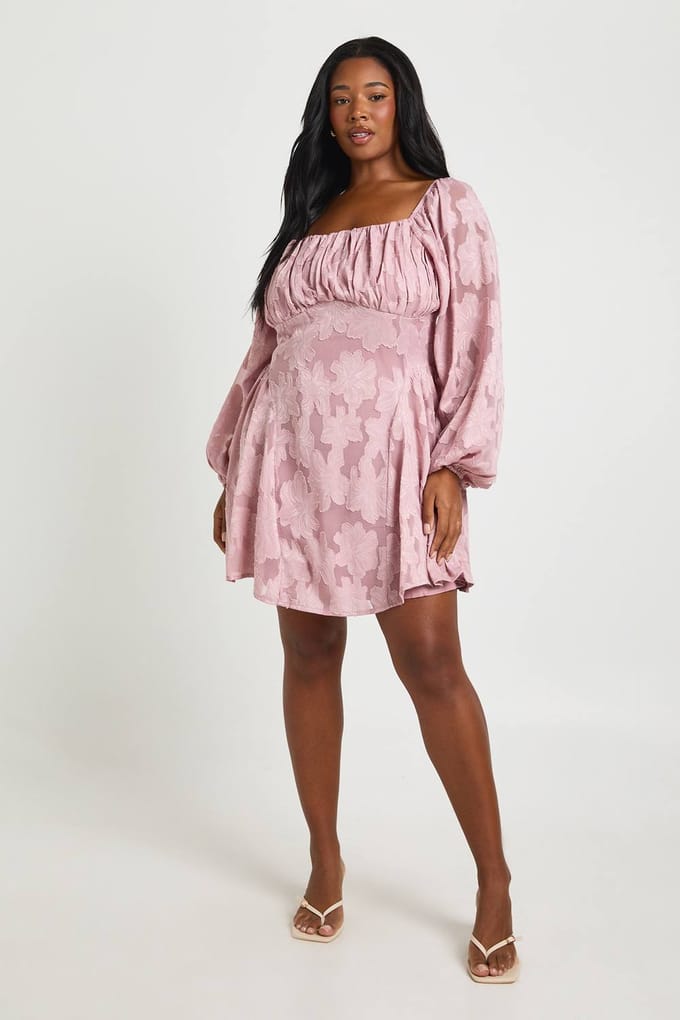 boohoo Dames Plus Burnout Chiffon Boerinnetje Skater Jurk | Roze | Maat: 44