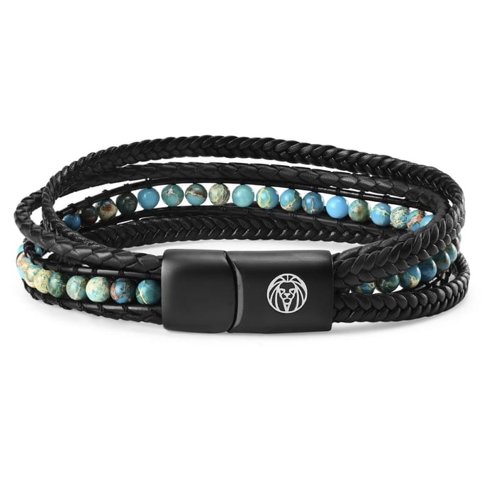 Naxos Leren Armband met Turquoise Keizerlijke Jaspis