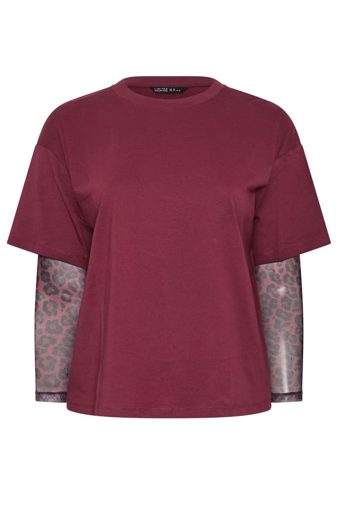Limited Collection Rood Tshirt Van Mesh Met Luipaardprint Size 48
