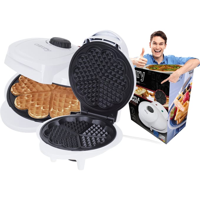 Camry CR3022 1000W wafelmachine, 5 hartvormige wafels, temperatuurregelbaar, antiaanbaklaag, wit