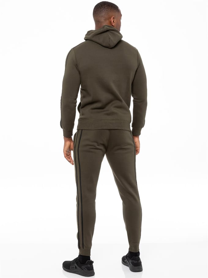 Enzo | Heren Zip Up Tape Hoodie Tracksuit Set - Khaki