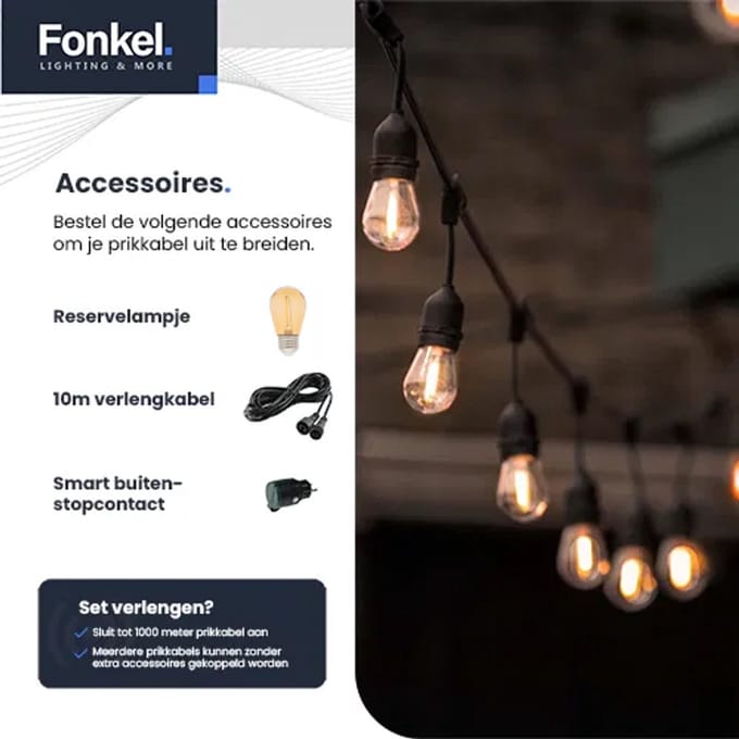 10m Arena Eco Prikkabel – Hangende lampen – Extra Warm Wit 1800K