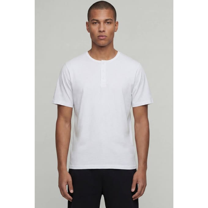 Essentieel Regular Fit Henley T-shirt | White | Size Medium