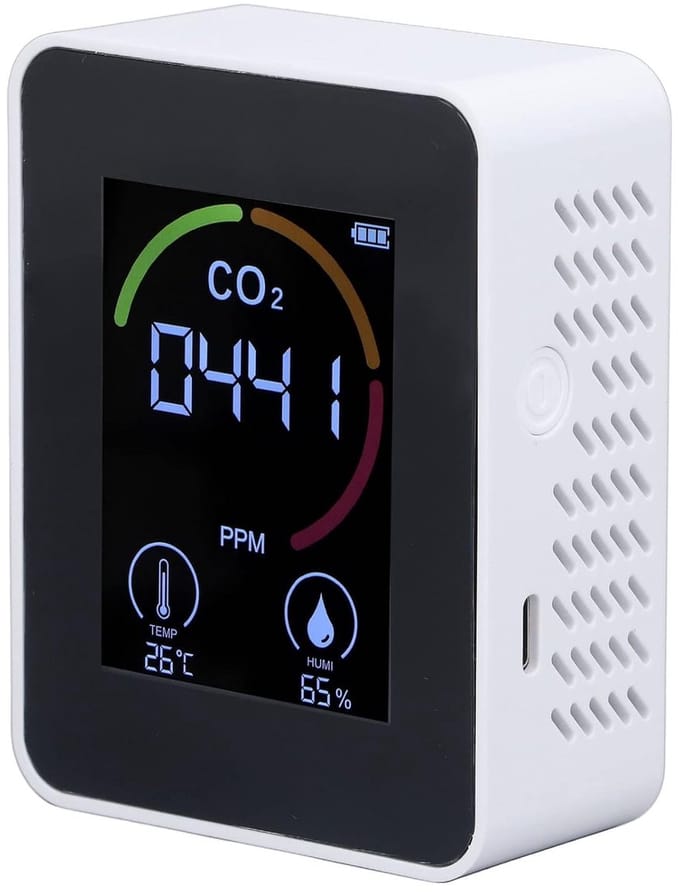Luchtkwaliteitsmonitor - CO2 meter - Binnenklimaat controleren - Groot display - 9 x 7 x 3.5 cm - Wit
