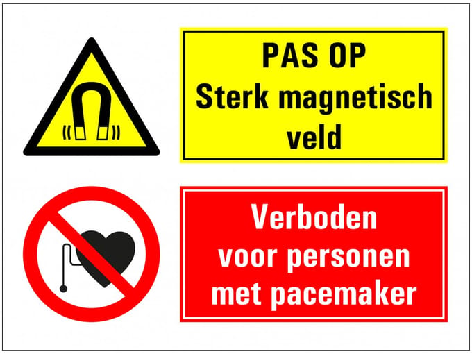 Sterk magnetisch veld, personen met pacemaker verboden sticker 200 x 150 mm