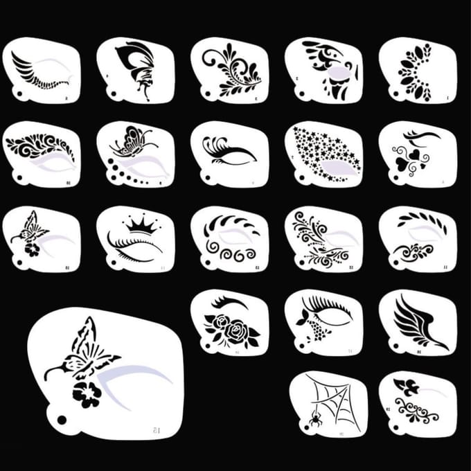 20 Stencils voor Gezichtsverf - Herbruikbare Sjablonen voor Make-up, Schilderen en Creatieve Kunstprojecten