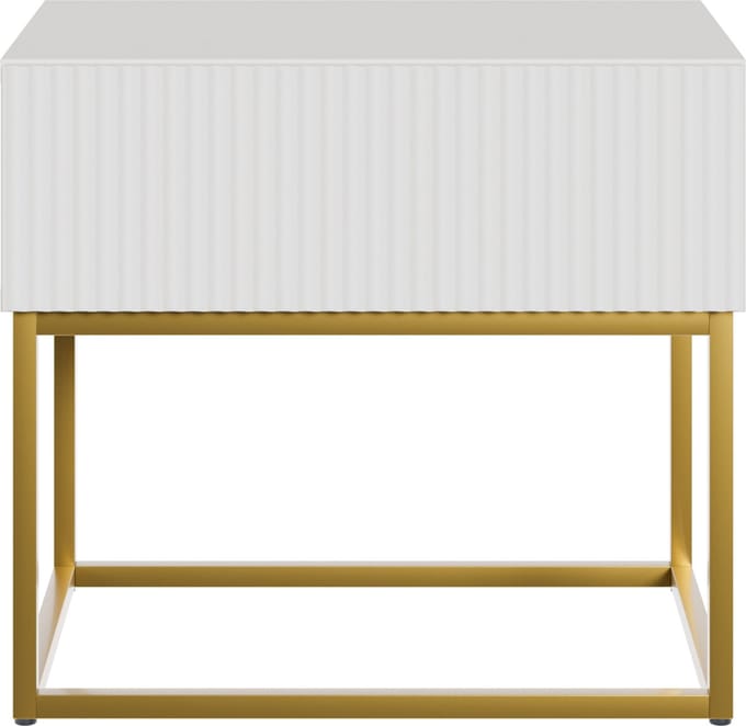 Selsey Veldio – Nachtkastje met lade en gefreesd front, wit met gouden poten, 50 cm