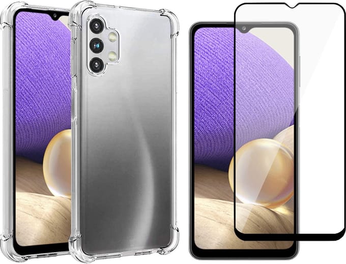 Hoesje geschikt voor Samsung Galaxy A32 5G - Screen Protector FullGuard - Back Cover Case ShockGuard Transparant & Screenprotector