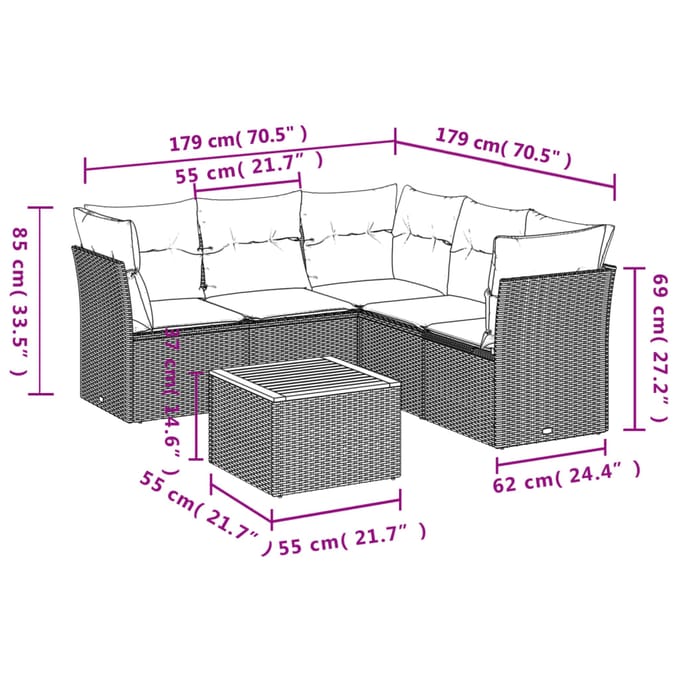 vidaXL - 6-delige - Loungeset - met - kussens - poly - rattan - beige